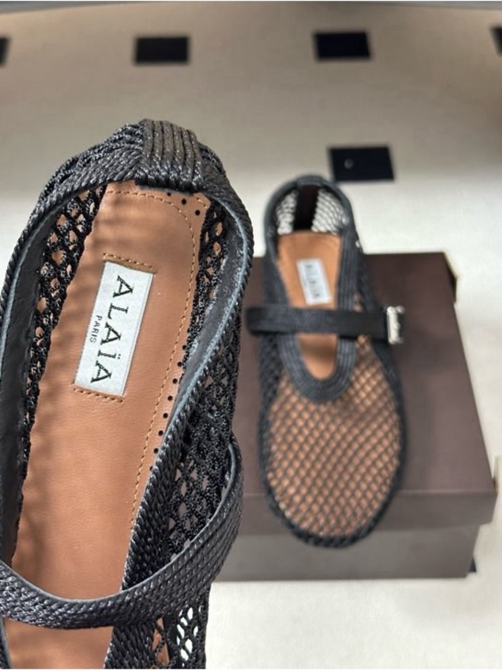Alaïa Black Mesh Mary Jane Mule Slide Sandals - Picture 9 of 9